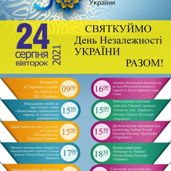 Запрошуємо до святкування 30-ї річниці Незалежності України!!!