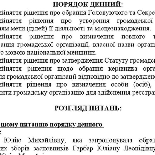 Протокол установчих зборів організації